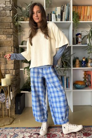 Patrick Plaid Brushed Cotton Demi Bloom Pant Soft Cobalt